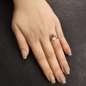 Anel Ouro Branco, Pérola E Diamante