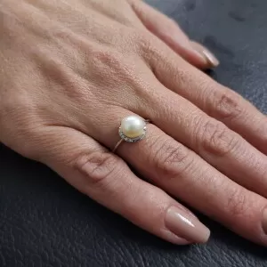 Anel Ouro Branco, Pérola E Diamantes