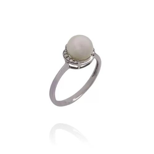 Anel Ouro Branco, Pérola E Diamantes