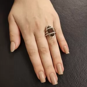 Anel Ouro Branco, Quartzo Fumê E Diamantes