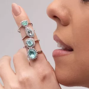 Anel Ouro Branco, Turmalina Paraíba E Diamantes