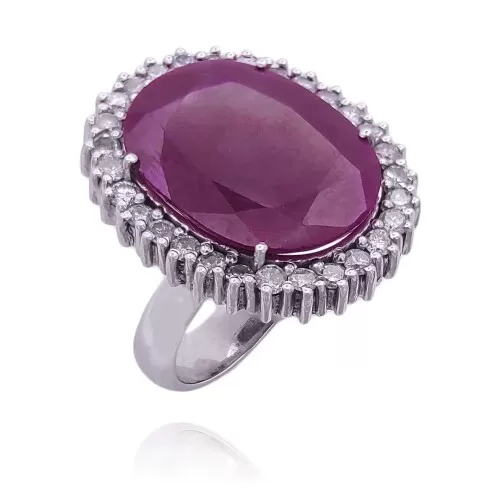 Anel Ouro branco, Rubi E Diamantes