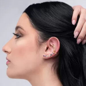 Brincos Ear Cuff Ouro 18K E Pedras Brasileiras