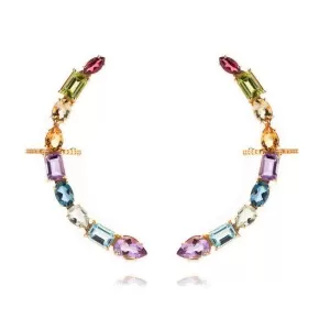 Brincos Ear Cuff Ouro 18K E Pedras Brasileiras