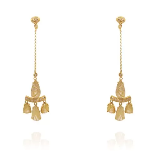 Brincos Em Ouro 18K, Quartzos E Diamantes