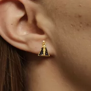 Brincos Nossa Senhora Ouro 18K E Safiras