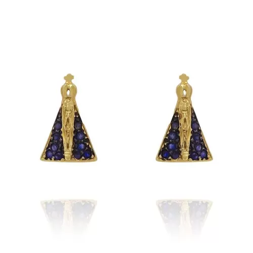 Brincos Nossa Senhora Ouro 18K E Safiras