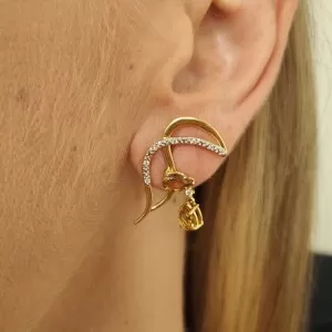 Brincos Ouro 18K, Citrinos E Diamantes