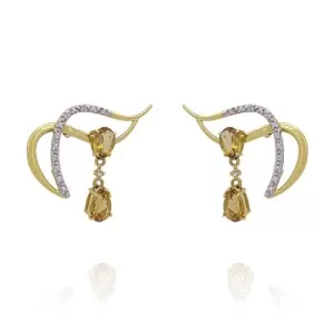 Brincos Ouro 18K, Citrinos E Diamantes