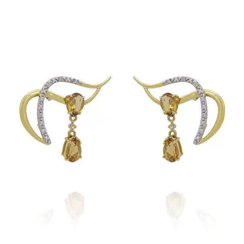 Brincos Ouro 18K, Citrinos E Diamantes
