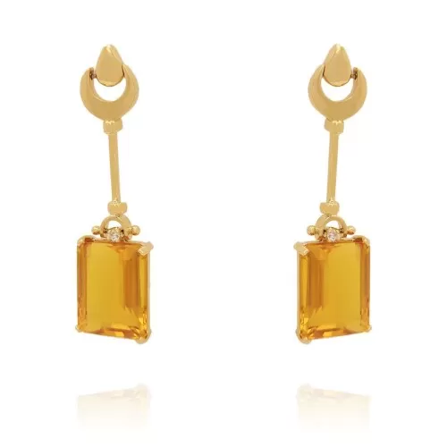 Brincos Ouro 18K, Citrinos E Diamantes
