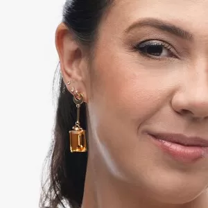 Brincos Ouro 18K, Citrinos E Diamantes