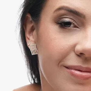 Brincos Ouro 18K Duas Cores E Diamantes