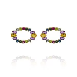Brincos Ouro 18K E Pedras Brasileiras