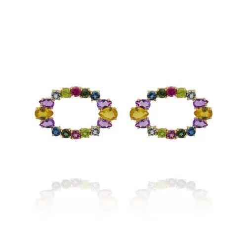 Brincos Ouro 18K E Pedras Brasileiras