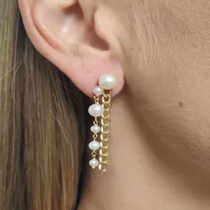 Brincos Ouro 18K E Pérolas