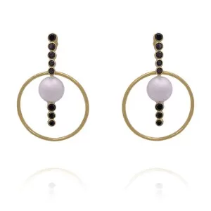 Brincos Ouro 18K, Pérolas E Diamantes Negros