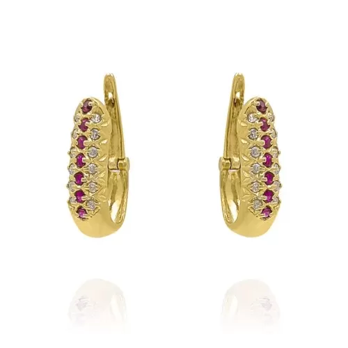 Brincos Ouro 18K, Rubis E Diamantes