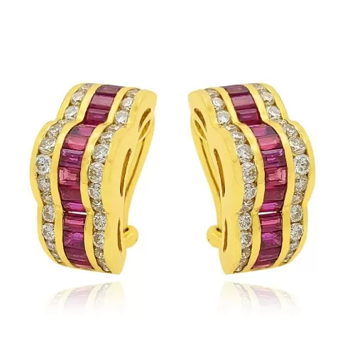 Brincos Ouro 18K, Rubis E Diamantes