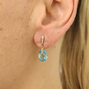 Brincos Ouro 18K, Topázios E Diamantes