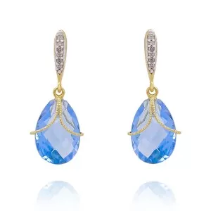 Brincos Ouro 18K, Topázios E Diamantes