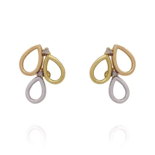 Brincos Ouro 18K Três Cores E Diamantes