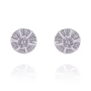 Brincos Ouro Branco E Diamantes Solitários