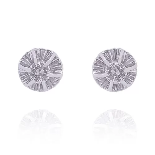 Brincos Ouro Branco E Diamantes Solitários