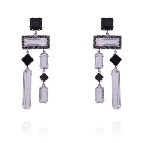 Brincos Ouro Branco, Ônix, Quartzos E Diamantes