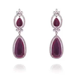 Brincos Ouro Branco, Rubis E Diamantes
