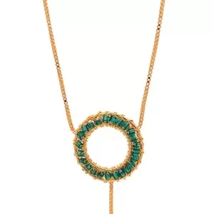 Colar Fio Metálico banho Ouro 18K E Cristais Esmeralda