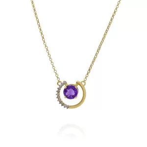 Colar Ouro 18K, Ametista E Diamantes