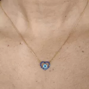 Colar Ouro 18K, Olho Grego E Safiras