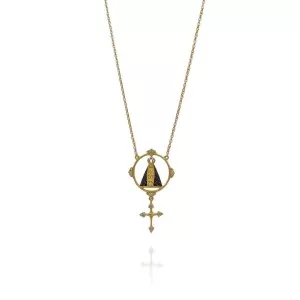 Colar Ouro 18K, Ônix E Diamantes