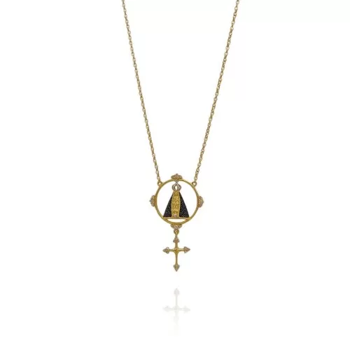 Colar Ouro 18K, Ônix E Diamantes