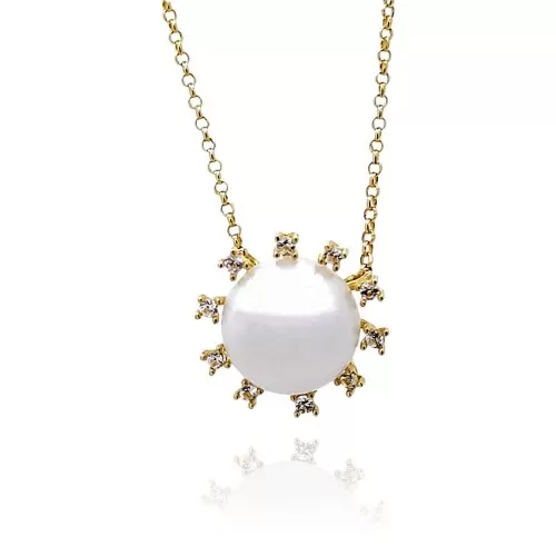 Colar Ouro 18K, Pérola E Safiras