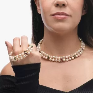 Colar Ouro 18K, Pérolas, Rubis, Esmeraldas E Diamantes