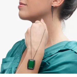 Colar Ouro 18K (Ródio Negro), Jade E Diamantes