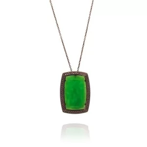 Colar Ouro 18K (Ródio Negro), Jade E Diamantes