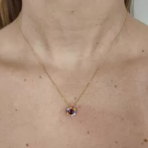 Colar Ouro 18K, Rodolita e Safiras
