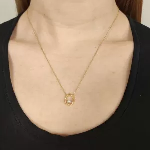 Colar Ouro 18K, Safiras E Pérola
