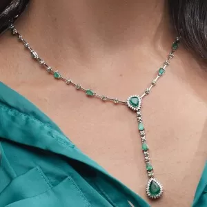 Colar Ouro Branco, Esmeraldas, Safiras E Diamantes