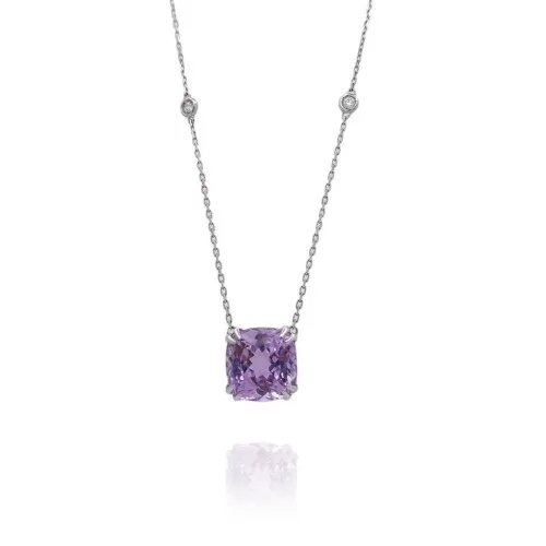 Colar Ouro Branco, Kunzita E Diamantes