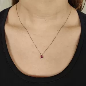 Colar Ouro Branco, Rubi E Diamantes