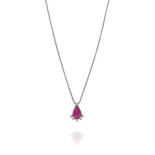 Colar Ouro Branco, Rubi E Diamantes