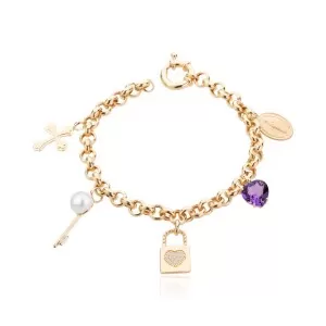 Pulseira Ouro 18K, Pérola, Ametista E Diamantes