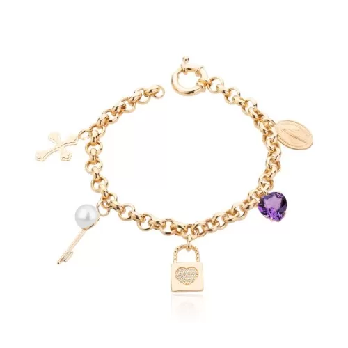 Pulseira Ouro 18K, Pérola, Ametista E Diamantes